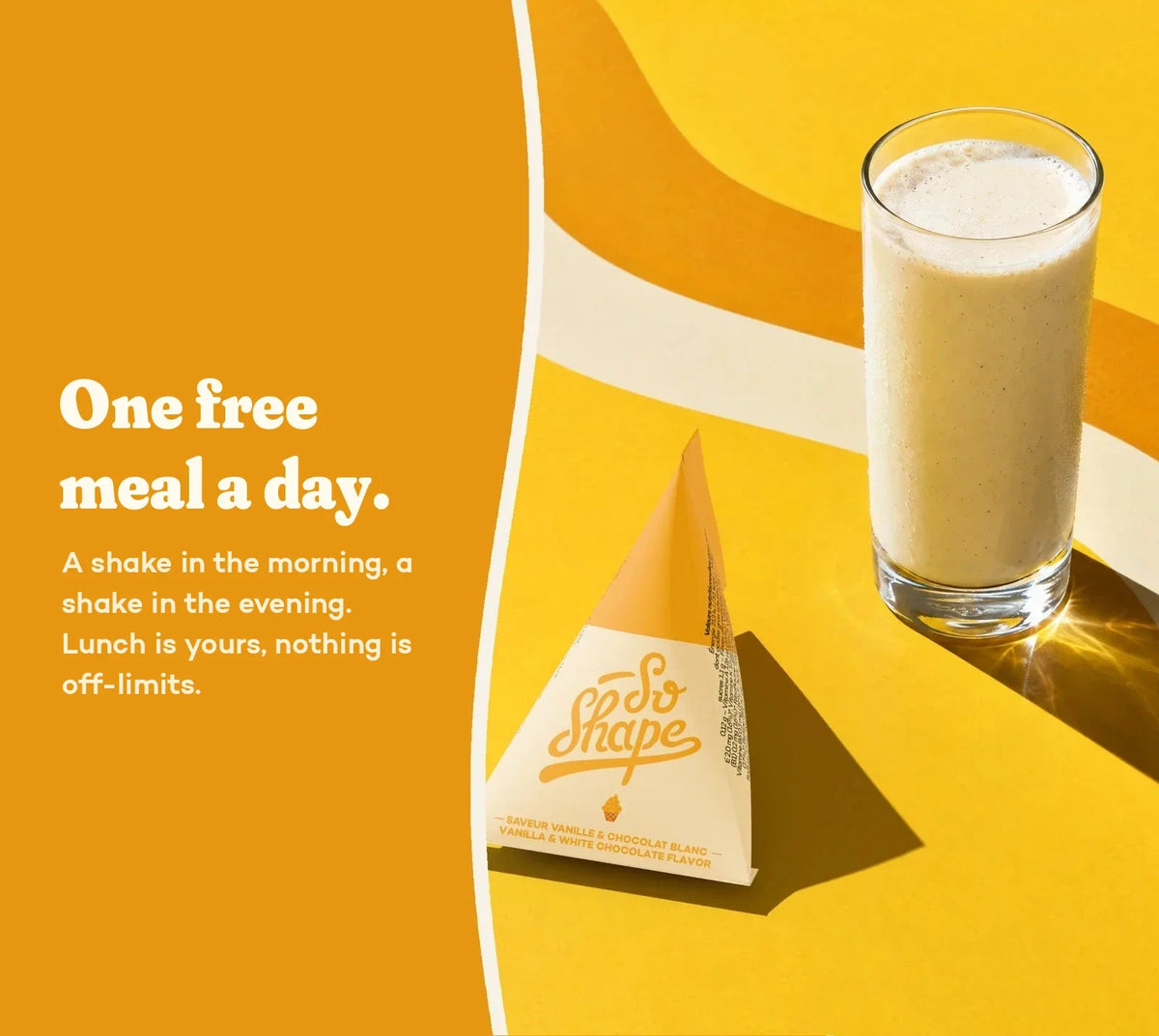 Vanilla & White Chocolate shake next to its So Shape sachet